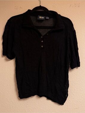 Anthropologie Maeve Black Short-Sleeve Knit Polo